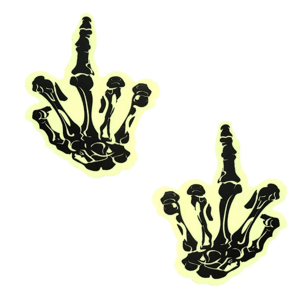 Fuck You Glow in the Dark Skeleton Hand Nipple Cover Pasties – body-safe materials | Fu'Cha Exotics