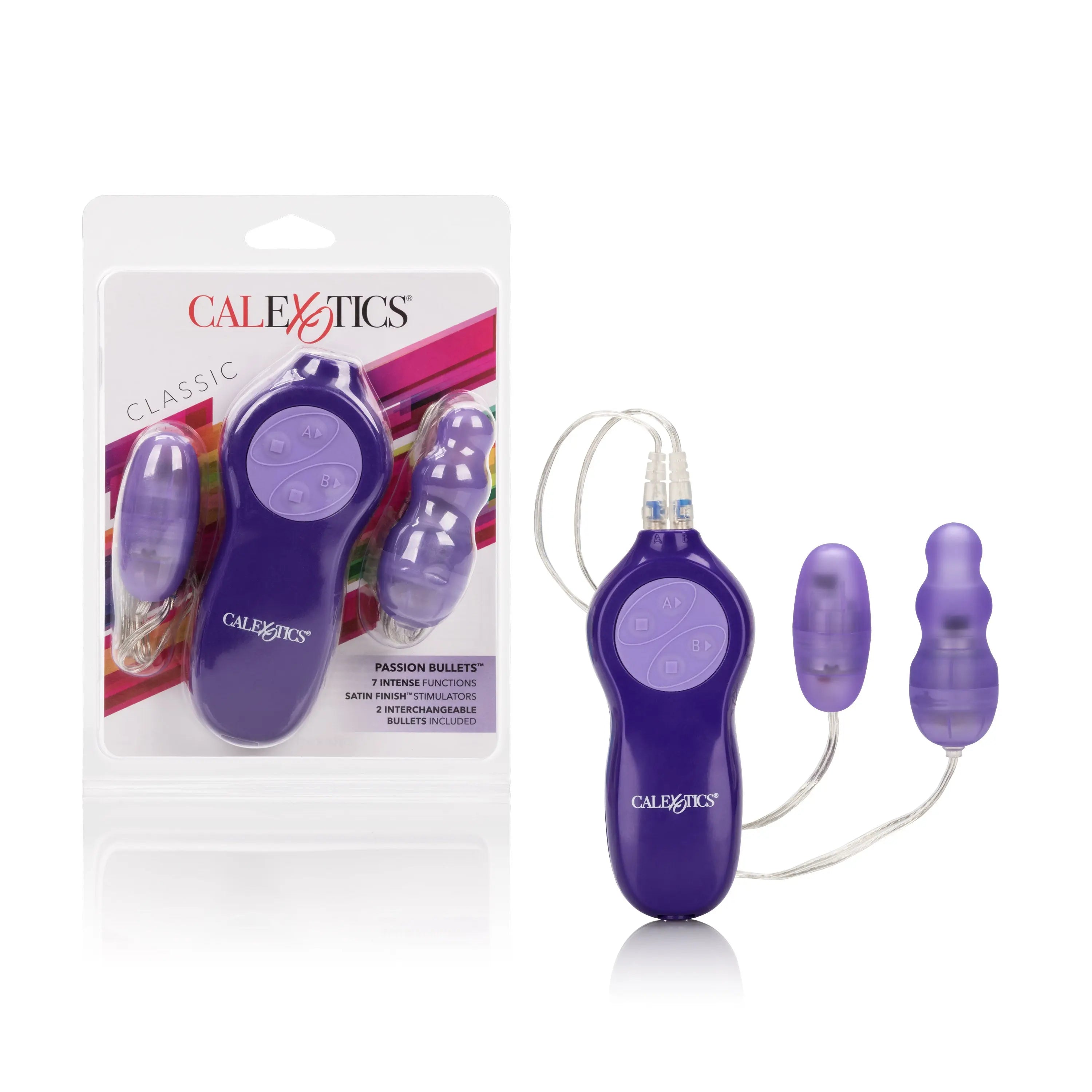 Purple bullet vibrator set with two detachable multi-probe attachments