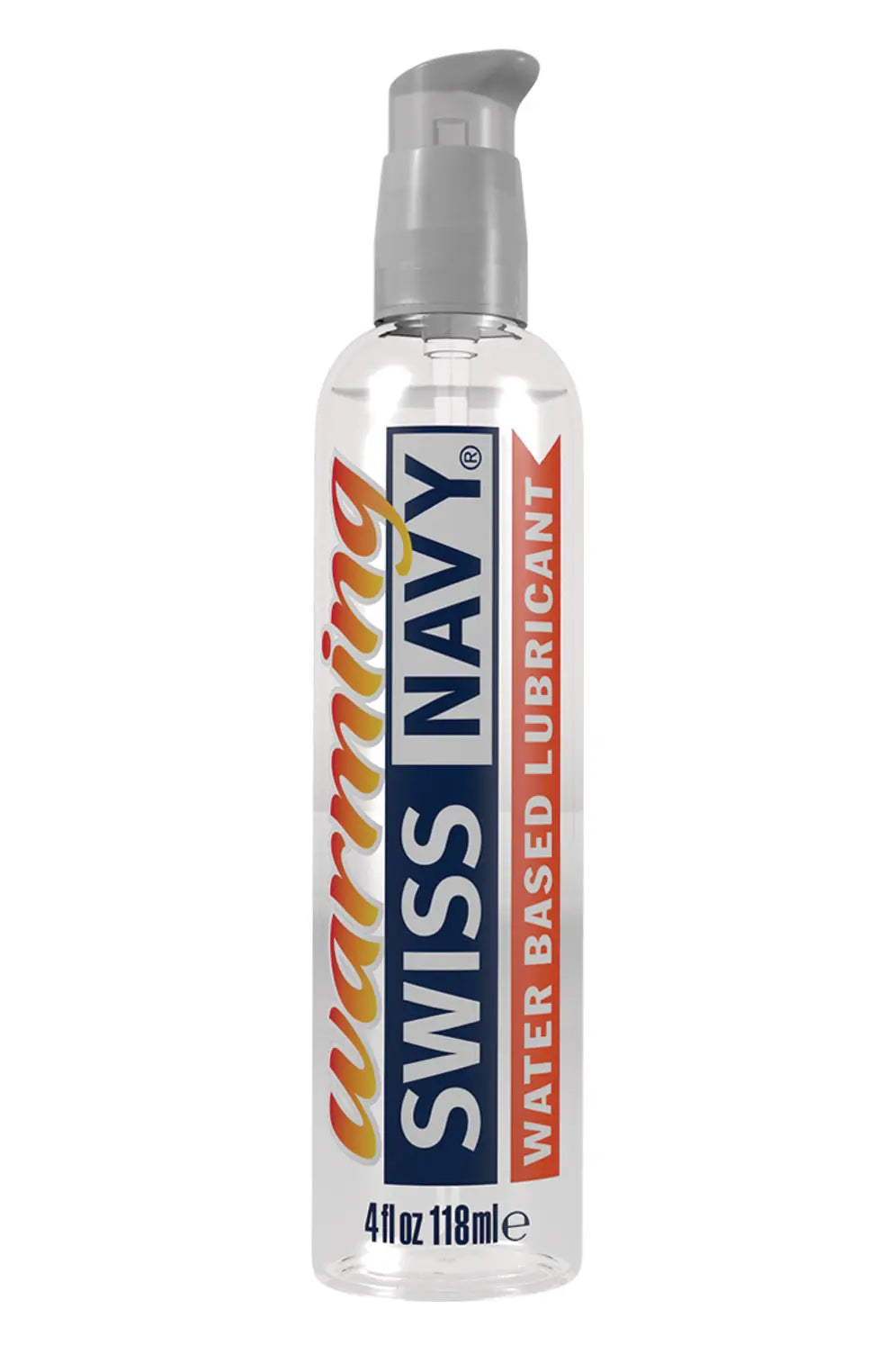 Swiss Navy warming lubricant bottle, clear container with spray cap, 4 fl oz
