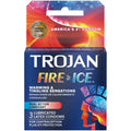 Trojan Fire & Ice dual action lubricated condoms 3-pack box, latex, warming sensations