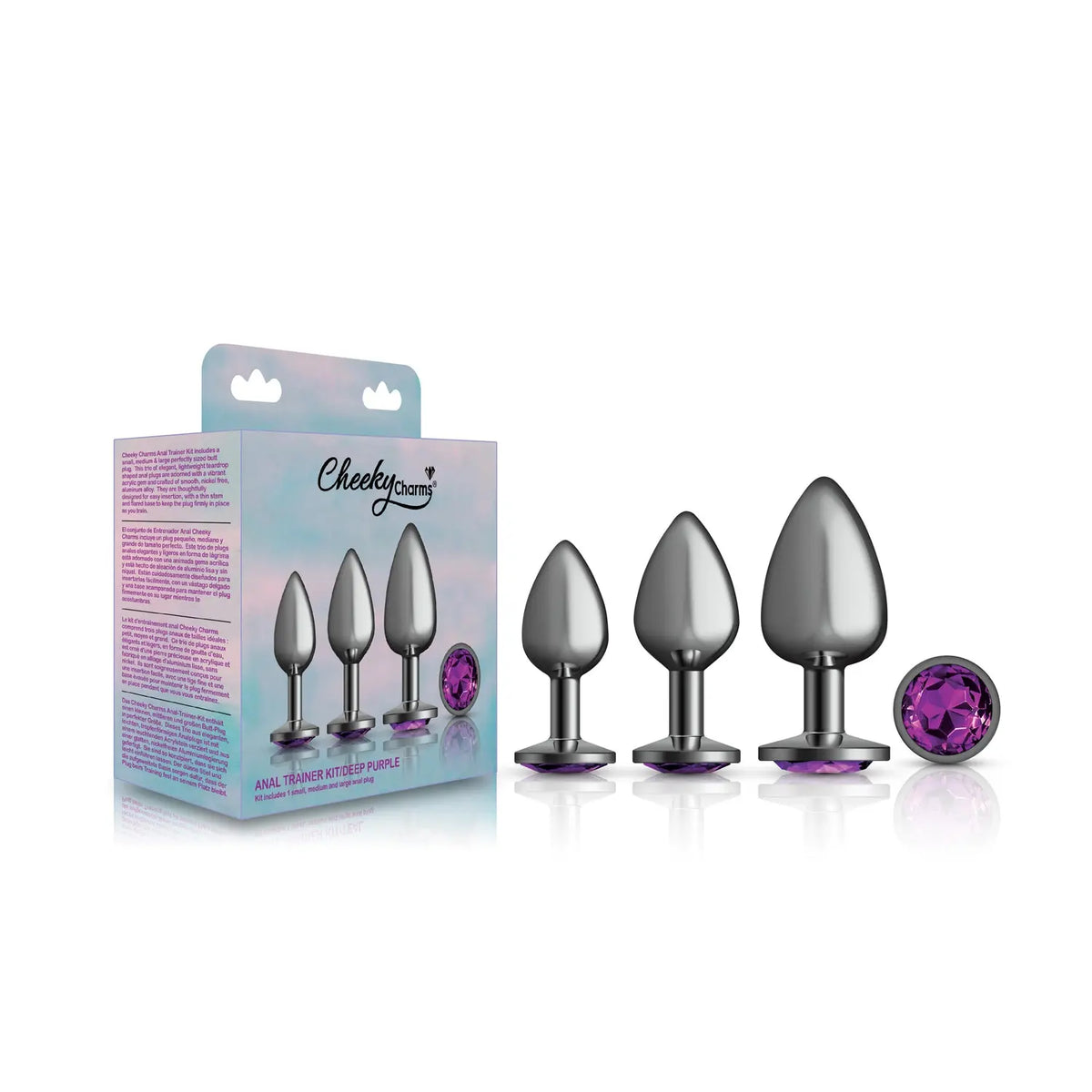 Purple Round Gem Anal Trainer Kit - Gunmetal – body-safe materials | Fu'Cha Exotics