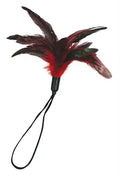 Red and dark feather plume with black ribbon ties