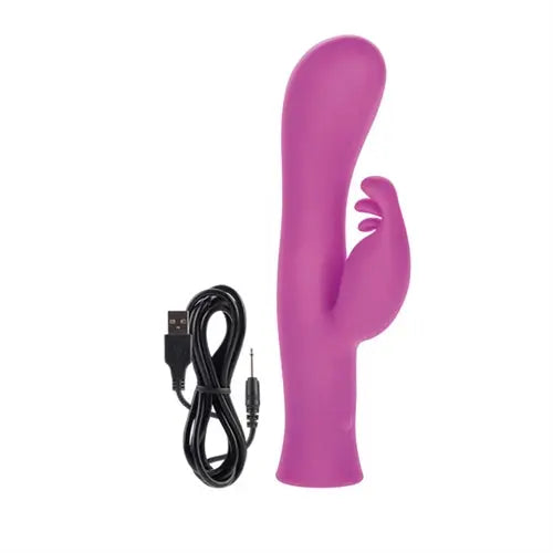 Pink silicone vibrating wand with curved handle and power cord