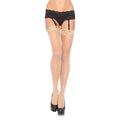 Nude sheer thigh-high stockings with black lace top