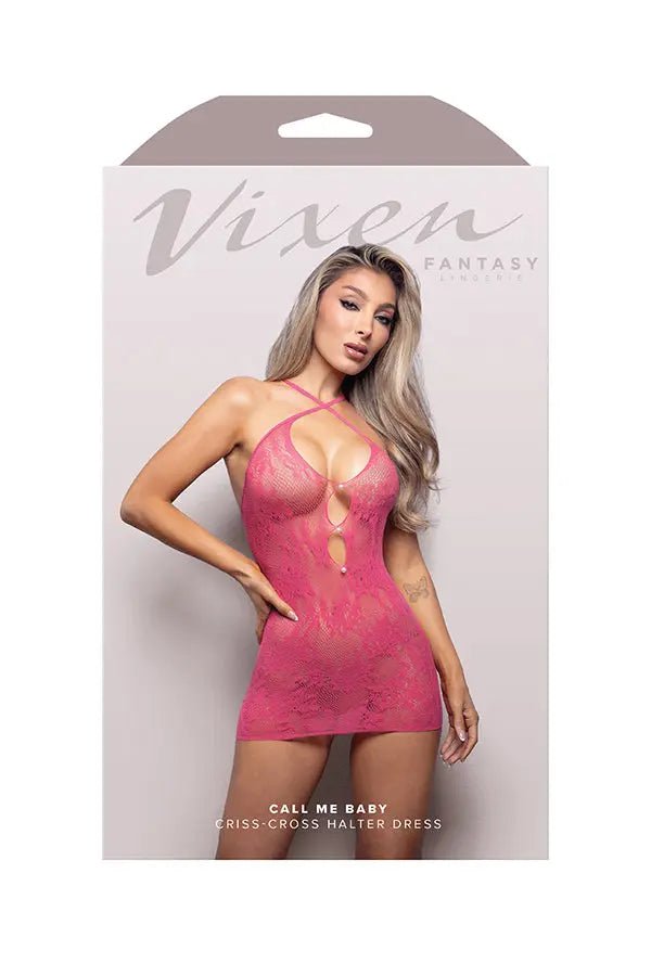 Call Me Baby Criss-Cross Halter Dress - Os - Hot Pink – body-safe materials | Fu'Cha Exotics