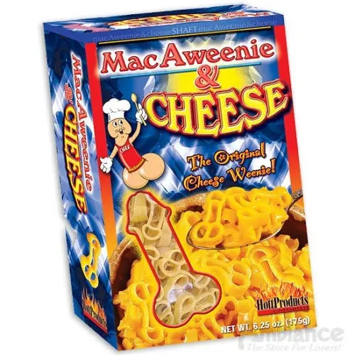 MacAweenie & Cheese boxed pasta and cheese dinner, Hot Products label, 6.25 oz