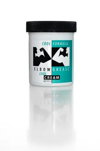 Elbow Grease Cool formula cream jar, 4 oz; white with black cap