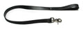 Black leather dog leash with metal clasp and swivel ring