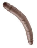 Brown slim double dildo, 12-inch, curved shaft with textured surface