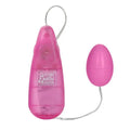Pink egg-shaped vibrating passion toy with remote capsule and power cord