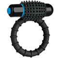 Black vibrating C-ring with textured nubs and blue silicone band