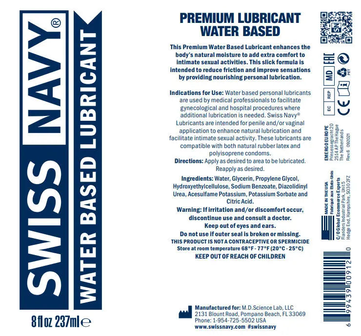 Swiss Navy Water-Based Lube - 2 Fl. Oz. – body-safe materials | Fu'Cha Exotics