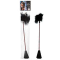 Feather crop toy with black feather tuft and dark handle