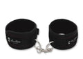 Black fabric love cuffs with metal chain and keyring