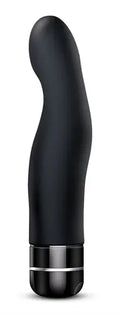 Black curved adult vibrator with silver ring base