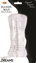 Handheld crystal-textured stroker, clear with raised ridges and channels