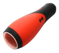 Bionic auto stroker with red and black cylindrical body, rounded handle, two button dots