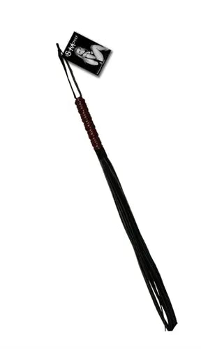 Sex and Mischief mahogany flogger with braided leather handle and wrist strap