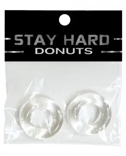 Clear bag with Stay Hard Donuts and two donut-shaped pieces