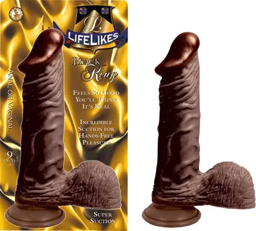 Lifelike Black King 9-inch realistic dildo with ribbed texture and flared base