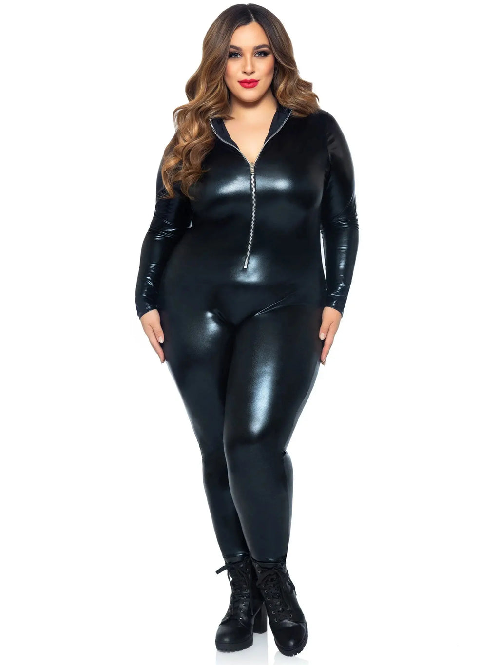 Lame Zipper Front Catsuit - 1x/2x - Black – body-safe materials | Fu'Cha Exotics