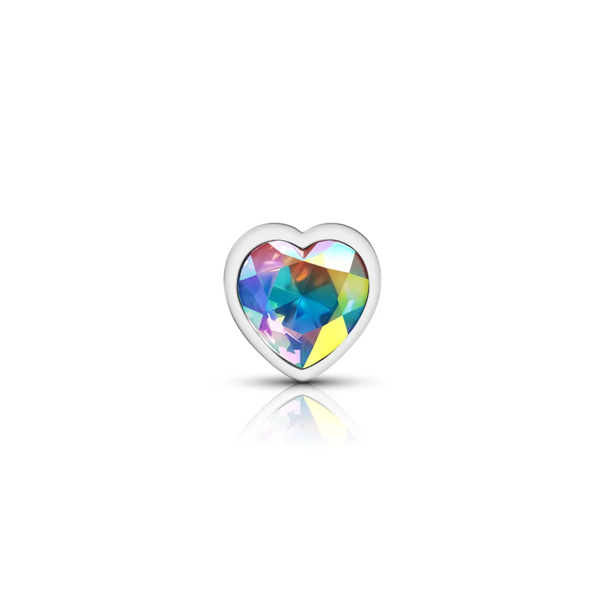 Clear Iridescent Heart Gem Silver Metal Plug - Md – body-safe materials | Fu'Cha Exotics