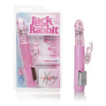 Pink glitter rabbit-style thrusting vibrator with ridged grip and base controller