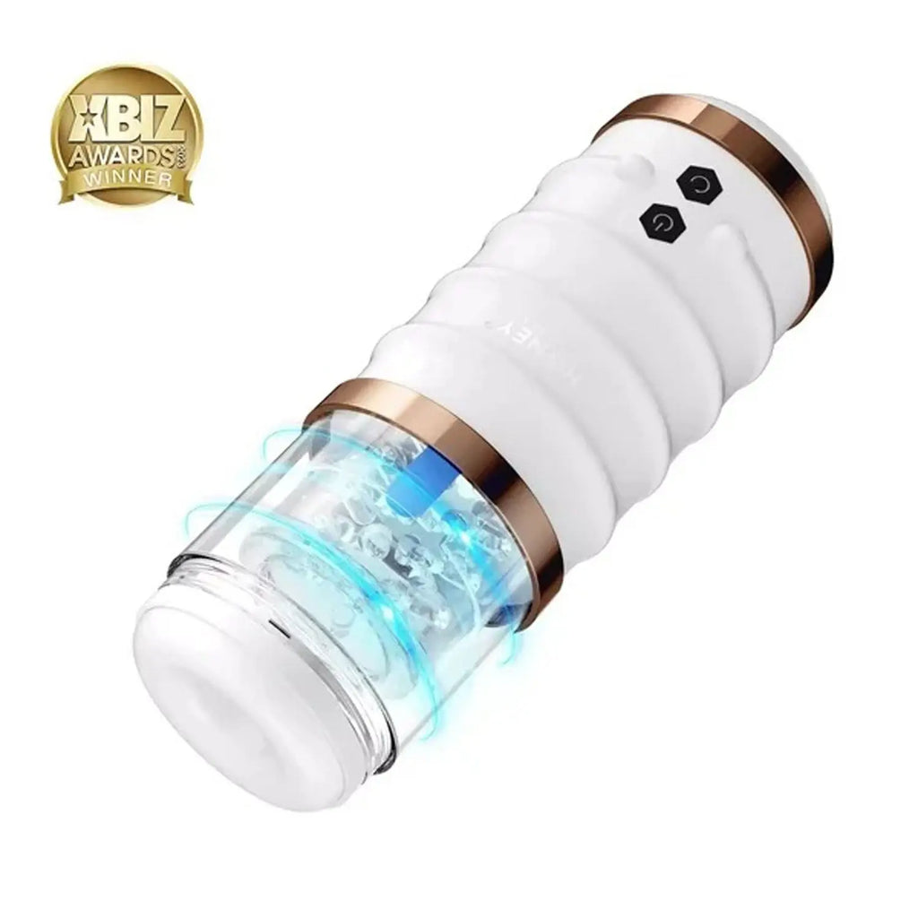 Warrior Thrusting Male Masturbator - White – body-safe silicone thrusting action | Fu'Cha Exotics