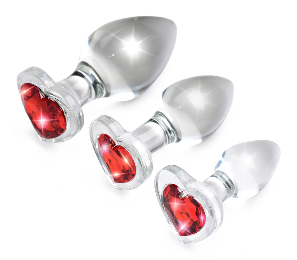 Red Heart Gem Glass Anal Plug Set – borosilicate glass | Fu'Cha Exotics
