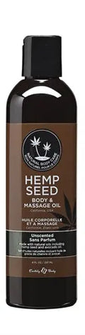 Unscented hemp seed massage and body oil bottle, dark glass, black cap