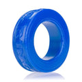 Blue comfort cock ring with pig-ring style flange, glossy finish
