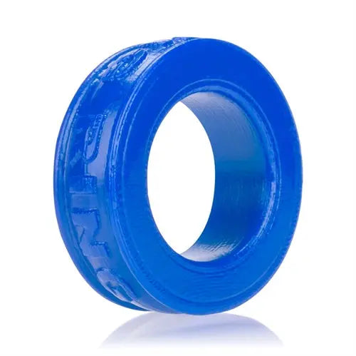 Blue comfort cock ring with pig-ring style flange, glossy finish
