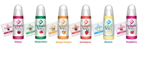 Assorted mini fruit juice bottles labeled cherry, watermelon, mango, strawberry, banana