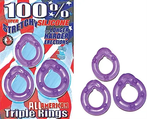 Purple silicone triple rings set, three finger rings with circular openings