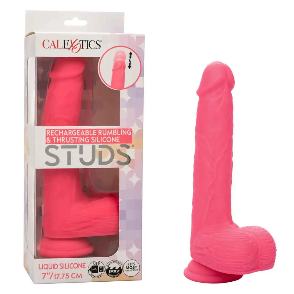 Rechargeable Rumbling and Thrusting Silicone Studs - Pink – body-safe silicone 10 vibration modes | Fu'Cha Exotics
