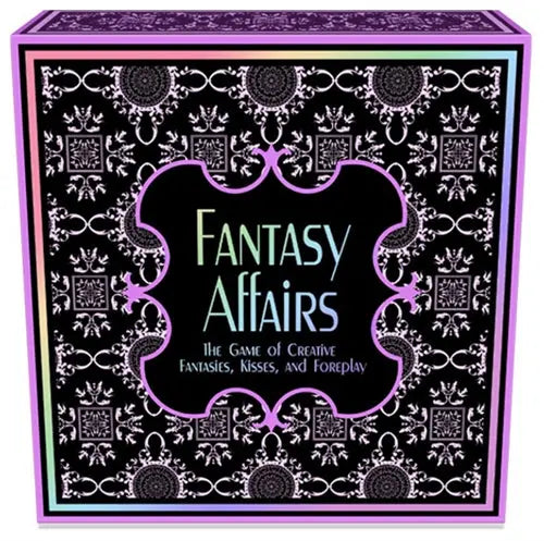 Fantasy Affairs game box with black ornate pattern and purple fantasy label