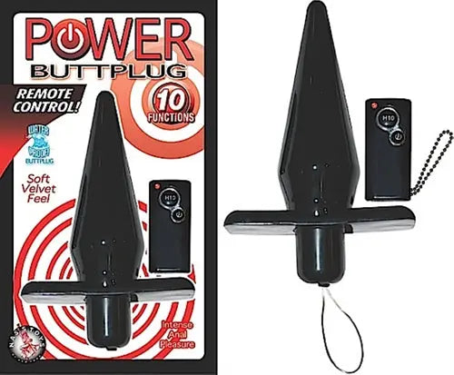 Black remote-control butt plug set with tapered cone plug and handheld controller