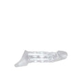 Clear plastic power extension connector with textured grips and rounded tip