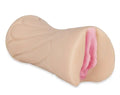 Realistic flesh-colored sex toy with flared, pink inner opening