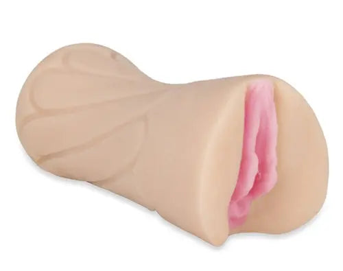 Realistic flesh-colored sex toy with flared, pink inner opening