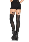Black pantyhose with open thigh cutouts and sheer legs