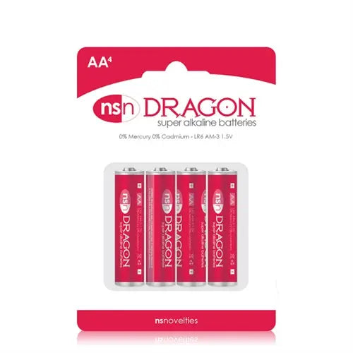 AA alkaline batteries 4-pack, Dragon brand, in red blister packaging