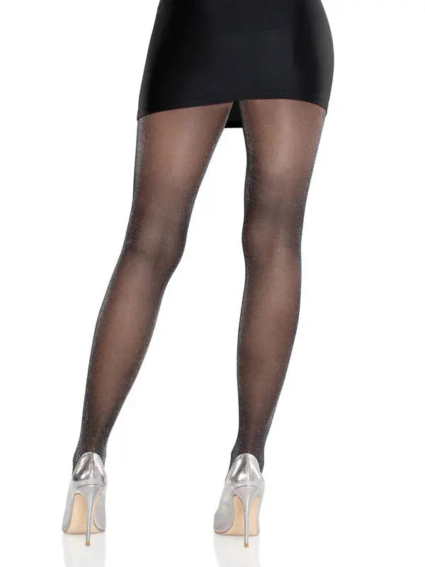 Lisette Sheer Lurex Tights O/s - Black/silver – body-safe materials | Fu'Cha Exotics