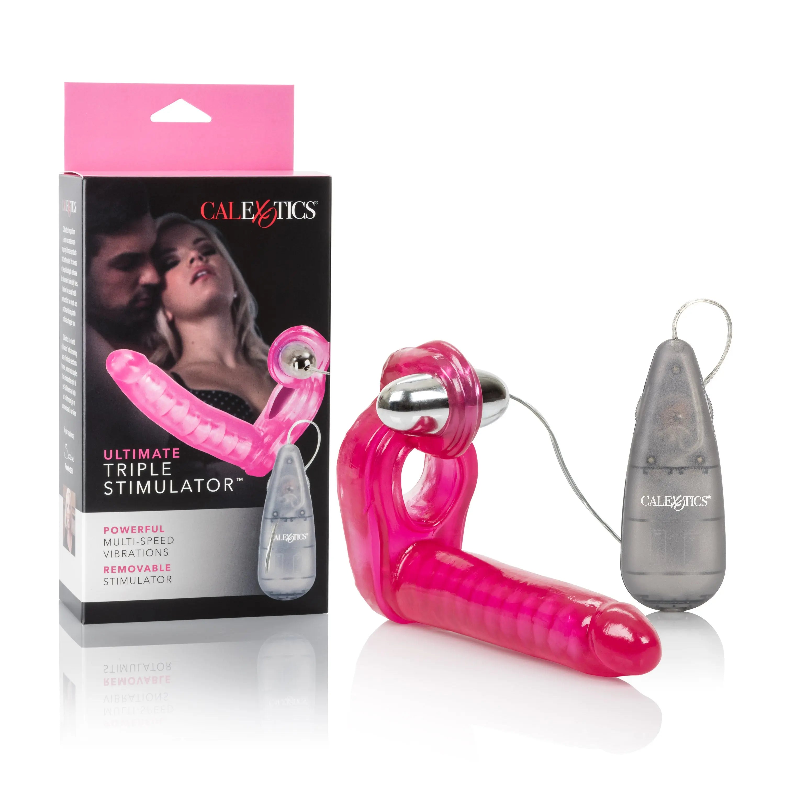 Ultra triple stimulator sex toy set with pink wand and two control units