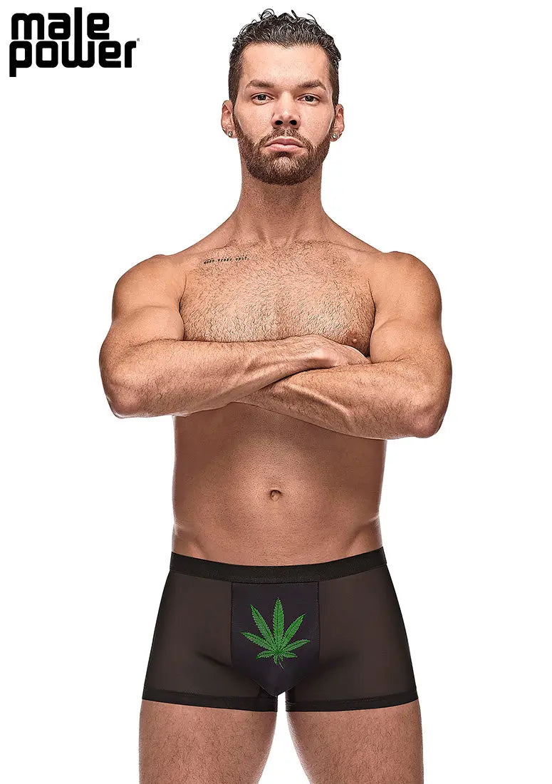Private Screening Pot Leaf Pouch Short Black – body-safe materials | Fu'Cha Exotics