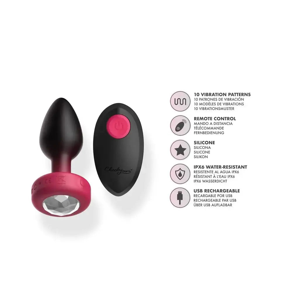 Eluxe Vibrating Clr Gem Rbyombre Plug Sm With Remote – body-safe materials | Fu'Cha Exotics