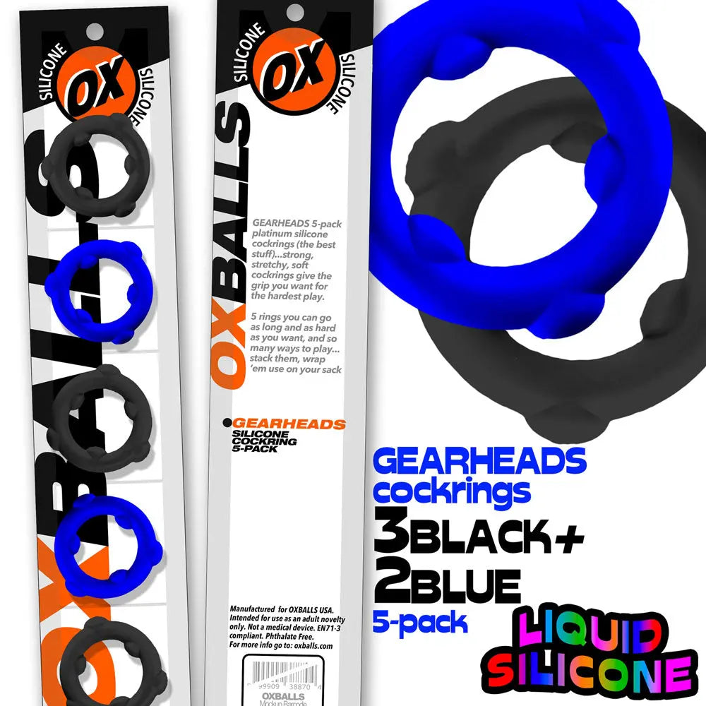 Gearheads 5 Pack Spinner Rings - Blue Black – body-safe silicone | Fu'Cha Exotics