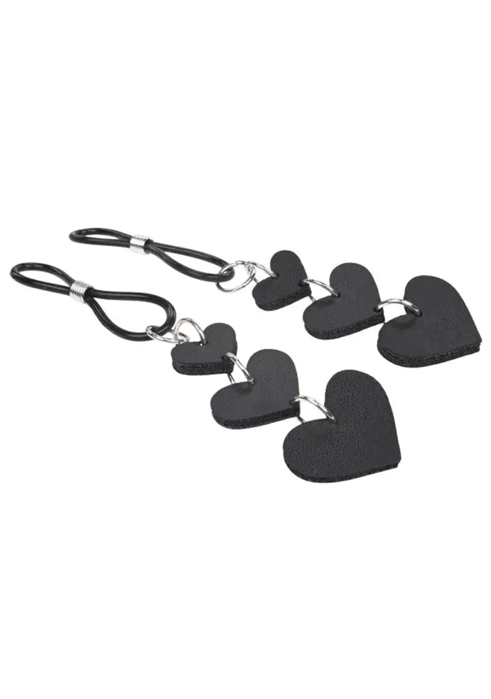 Heart Nipple Ties - Black – genuine leather adjustable intensity | Fu'Cha Exotics