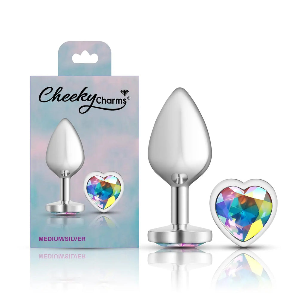 Clear Iridescent Heart Gem Silver Metal Plug - Md – body-safe materials | Fu'Cha Exotics