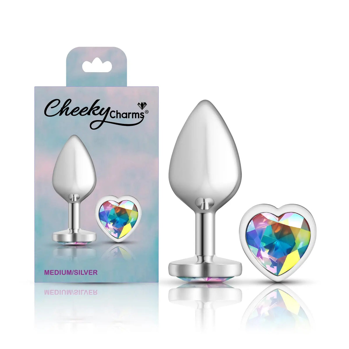 Clear Iridescent Heart Gem Silver Metal Plug - Md – body-safe materials | Fu'Cha Exotics